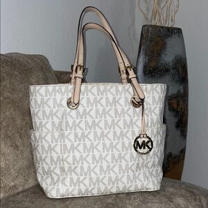 Michael Kors Cream Jet Set Travel Large Logo Tote